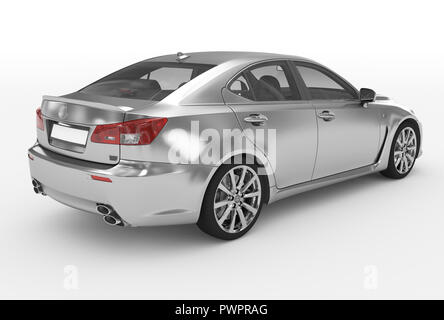 Auto isolato su bianco - argento, vetro trasparente - Vista laterale destra - 3d rendering Foto Stock