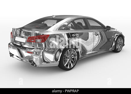 Auto isolato su bianco - cromo, vetro trasparente - Vista laterale destra - 3d rendering Foto Stock