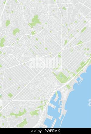 Colorata di barcellona mappa vettoriale piano particolareggiato della città, fiumi e strade Illustrazione Vettoriale