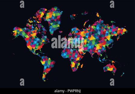 Mondo decorativi mappa moderno disegno geometrico su sfondo scuro modello per il tuo design Illustrazione Vettoriale