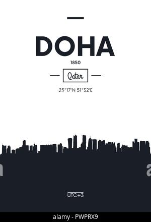 Poster dello skyline della città di Doha in stile appartamento illustrazione vettoriale decorazione di interni design Illustrazione Vettoriale