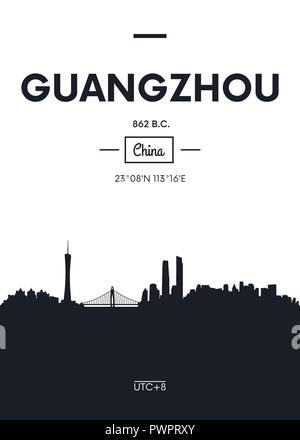 Poster dello skyline della città di Guangzhou, in stile appartamento illustrazione vettoriale decorazione di interni design Illustrazione Vettoriale