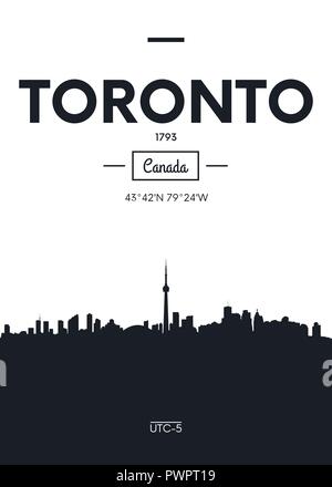 Poster dello skyline della città di Toronto, in stile appartamento illustrazione vettoriale decorazione di interni design Illustrazione Vettoriale