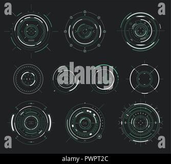 Vector futuristico interfaccia utente HUD, sci-fi visualizzare elementi circolari modello per il tuo design Illustrazione Vettoriale