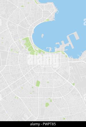 Doha vettore colore mappa della città piano particolareggiato della città, fiumi e strade Illustrazione Vettoriale