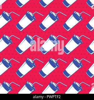 Colorata arte Pop seamless pattern con un bicchiere di carta di soda, illustrazione vettoriale modello per il tuo design Illustrazione Vettoriale