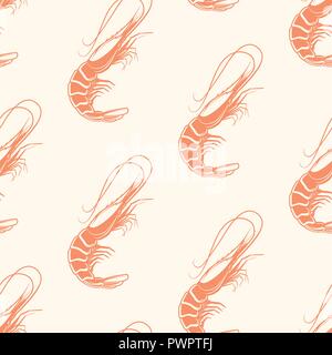 Frutti di mare modello senza cuciture con Atlantic gamberetti, illustrazione vettoriale modello per il tuo design Illustrazione Vettoriale