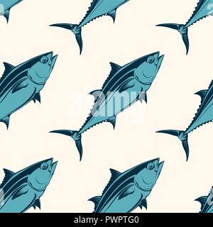 Frutti di mare seamless pattern con tonno, illustrazione vettoriale modello per il tuo design Illustrazione Vettoriale