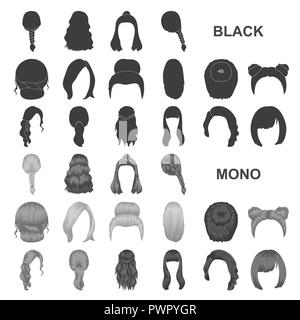 Retro,barberia,beauty,Black,braid,raccolta,pettinate,curl,dark,design,fashion,femmina,capelli,haircut,pettinatura,parrucchiere,l'acconciatura,icona,immagine,isolato,kara,luce,logo,long,Modello,altri tipi,paint,pebble,rosso,salon,impostare,segno,spit,stile,styling,il simbolo,coda,tipo,varietà,vettore,web,donna, Vettori vettore , Illustrazione Vettoriale