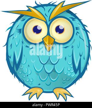 Blue owl cartoon isolati su sfondo bianco Illustrazione Vettoriale