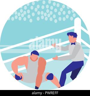 Arbitro di inscatolamento e icona boxer su sfondo bianco, illustrazione vettoriale Illustrazione Vettoriale