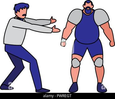 Arbitro di inscatolamento e icona boxer su sfondo bianco, illustrazione vettoriale Illustrazione Vettoriale