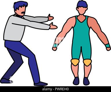 Arbitro di inscatolamento e icona boxer su sfondo bianco, illustrazione vettoriale Illustrazione Vettoriale