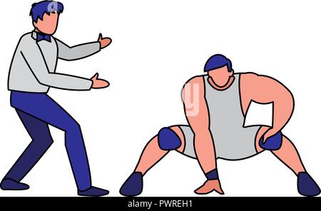 Arbitro di inscatolamento e icona boxer su sfondo bianco, illustrazione vettoriale Illustrazione Vettoriale