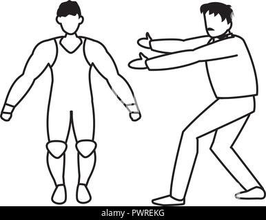 Arbitro di inscatolamento e icona boxer su sfondo bianco, illustrazione vettoriale Illustrazione Vettoriale