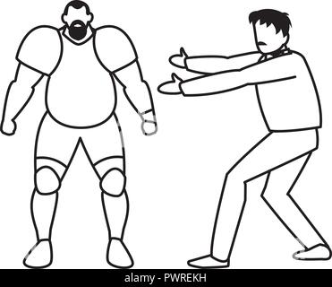 Arbitro di inscatolamento e icona boxer su sfondo bianco, illustrazione vettoriale Illustrazione Vettoriale
