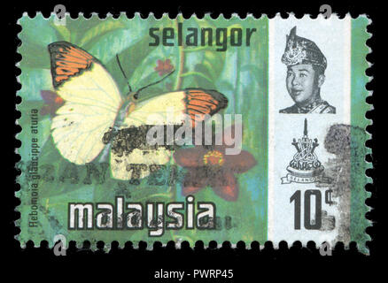 Con timbro postale timbro dalla Malaysia nella serie Selangor rilasciato in 1971 Foto Stock