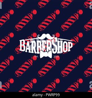 Barber shop logo sul modello senza cuciture con barbiere poli, illustrazione vettoriale modello per il tuo logo design Illustrazione Vettoriale