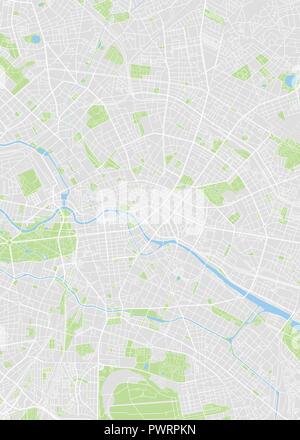Berlin colorata mappa vettoriale piano particolareggiato della città, fiumi e strade Illustrazione Vettoriale