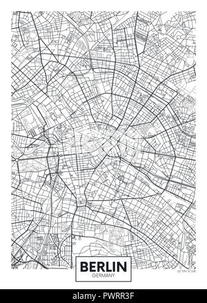 Vettore dettagliata poster mappa della città di Berlino il piano dettagliato della città, fiumi e strade Illustrazione Vettoriale