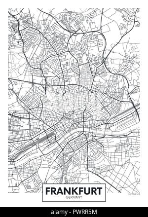 Vettore dettagliata poster mappa della città di Francoforte il piano dettagliato della città, fiumi e strade Illustrazione Vettoriale