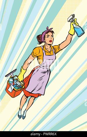 Detergente per donna, supereroe battenti. Il servizio Illustrazione Vettoriale