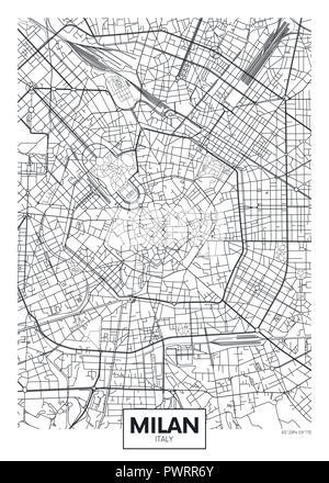 Vettore dettagliata poster mappa della città di Milano il piano dettagliato della città, fiumi e strade Illustrazione Vettoriale