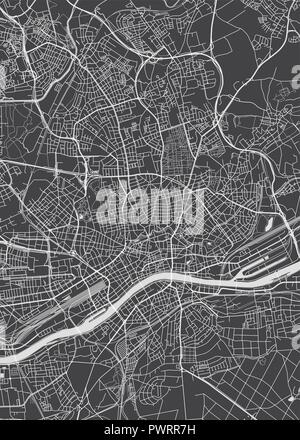 Frankfurt am Main city plan, dettagliata mappa vettoriale piano particolareggiato della città, fiumi e strade Illustrazione Vettoriale