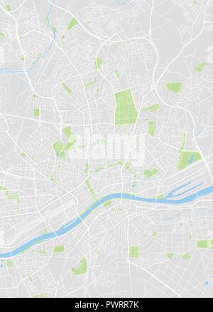 Francoforte sul Meno colorata mappa vettoriale piano particolareggiato della città, fiumi e strade Illustrazione Vettoriale