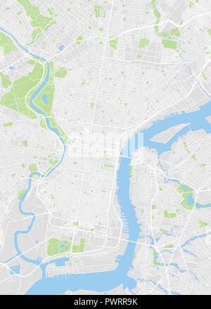 Philadelphia colorata mappa vettoriale piano particolareggiato della città, fiumi e strade Illustrazione Vettoriale