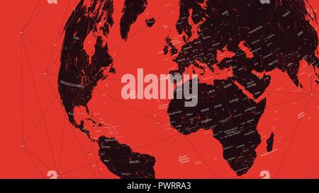 Rosso mappa politica del mondo, vettore illustrazione piatto modello per il tuo design Illustrazione Vettoriale