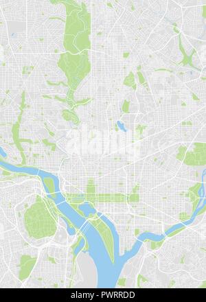 Mappa della città di Washington, color piano dettagliato, illustrazione vettoriale piano particolareggiato della città, fiumi e strade Illustrazione Vettoriale