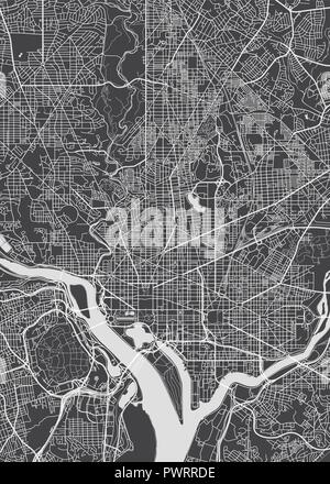 Mappa della città di Washington, monocromatico piano dettagliato, illustrazione vettoriale piano particolareggiato della città, fiumi e strade Illustrazione Vettoriale