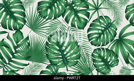Alla moda di seamless pattern tropicale con foglie di esotici e piante jungle modello per il tuo design Illustrazione Vettoriale