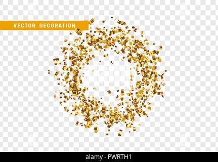 Shine golden coriandoli isolato su sfondo trasparente. Luminose tinsel festosa di color oro. Illustrazione Vettoriale