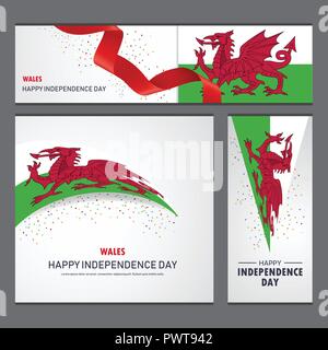 Felice in Galles il giorno di indipendenza Banner e set di sfondo Illustrazione Vettoriale
