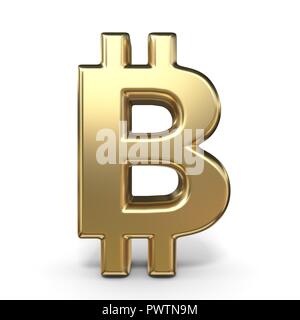 Golden simbolo della moneta BITCOIN 3D render illustrazione isolati su sfondo bianco Foto Stock