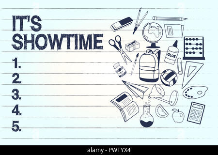 Conceptual la scrittura a mano mostra che s è Showtime. Business photo testo programmato il tempo effettivo in cui una mostra o qualcosa comincia. Foto Stock