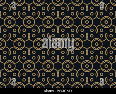 Seamless pattern lineari con sottili ed eleganti linee curve e scorre formando floreali sfondo ornamentale. Abstract texture oro su sfondo nero. Illustrazione Vettoriale