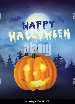 Zucca di Halloween sotto il chiaro di luna Illustrazione Vettoriale