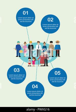 Persone caratteri in uno stile piatto ed infografico. illustrazione vettoriale Illustrazione Vettoriale