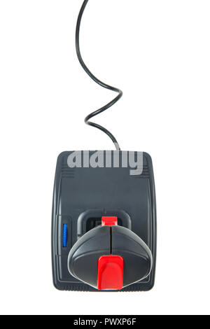 Overwhite ritratto di un joystick vintage con cavo Foto Stock