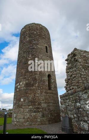 Drumlane abbazia e torre rotonda, Milltown, co, Cavan, Irlanda Foto Stock