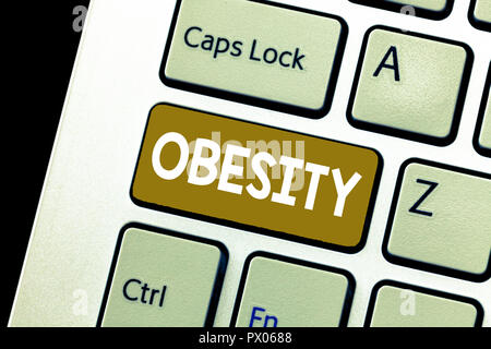Conceptual la scrittura a mano che mostra l'obesità. Business photo vetrina condizione medica un eccesso di grasso corporeo accumulato problema di salute. Foto Stock