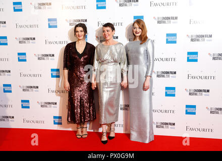 Rachel Weisz, Olivia Colman e pietra della Emma frequentando il Regno Unito premiere del preferito al BFI Southbank per la sessantaduesima BFI London Film Festival. Foto Stock