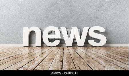 News parola su un pavimento di legno, 3D Rendering immagine Foto Stock