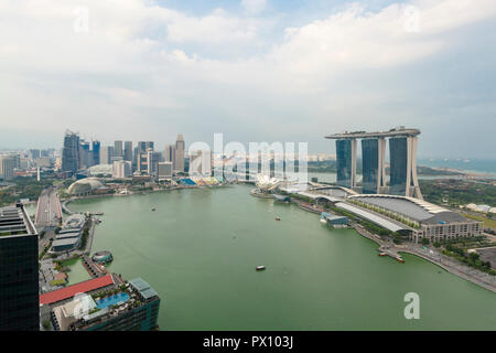 Vista Aerea della Marina Bay cityscape di Singapore Foto Stock