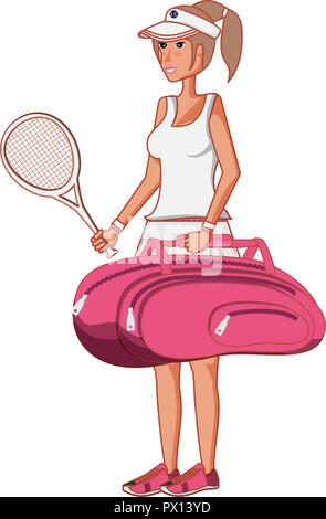 Donna giocando a tennis avatar carattere illustrazione vettoriale design Illustrazione Vettoriale