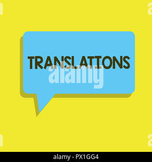 La scrittura della nota mostra traduzioni. Business photo presentazione processo di traduzione di testi da una lingua a un'altra. Foto Stock