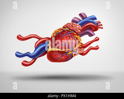 Cuore veloce e battito cardiaco rapido o polso come un medico di Cardiologia nozione come un umano organo circolatorio conformata come un animale in esecuzione come un affaticamento cardiaco. Foto Stock